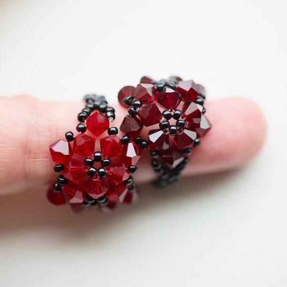 Hand Crafted Jewelry - Pair of Hand Crafted Beaded Rings